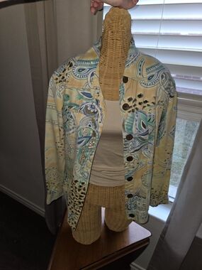 Light Yellow Paisley Print Women's Jacket Vintage Y2K